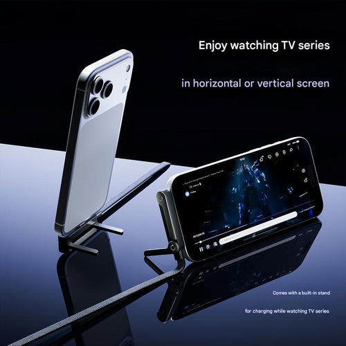 Basemo Invisible Holder Charger Cable with Stand, 240W Super Fast Charging 2-In-1 Fast Charging Cord & Phone Stand for Gaming, Office, Car Travel, Compatible with Iphone Samsung Type-C Charging Cable Black